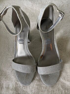 Worthington Glittery Silver Ankle-Strap Heels